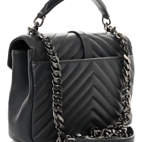 YSL Sheepskin Matelasse Chevron Monogram Medium College Bag - Picture 2 of 12